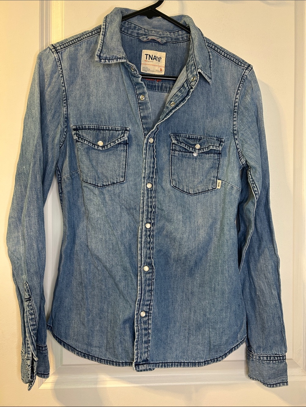 TNA Faded Light Blue Denim Western Shirt